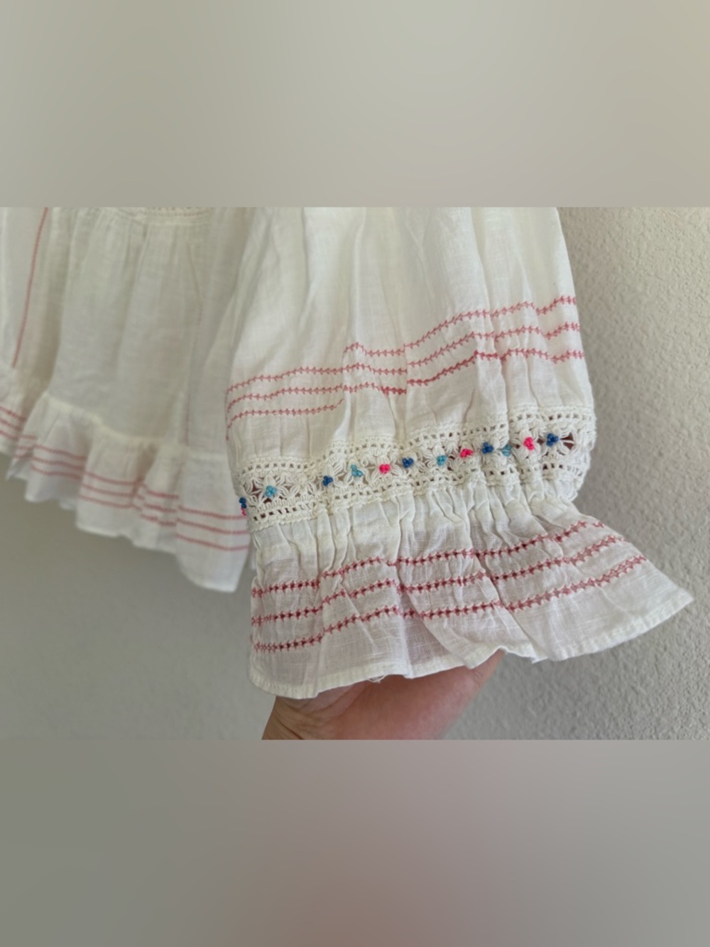 Free People “Ready For You” Ivory Peasant-style Embroidered 100% Cotton Blouse - Picture 4 of 12